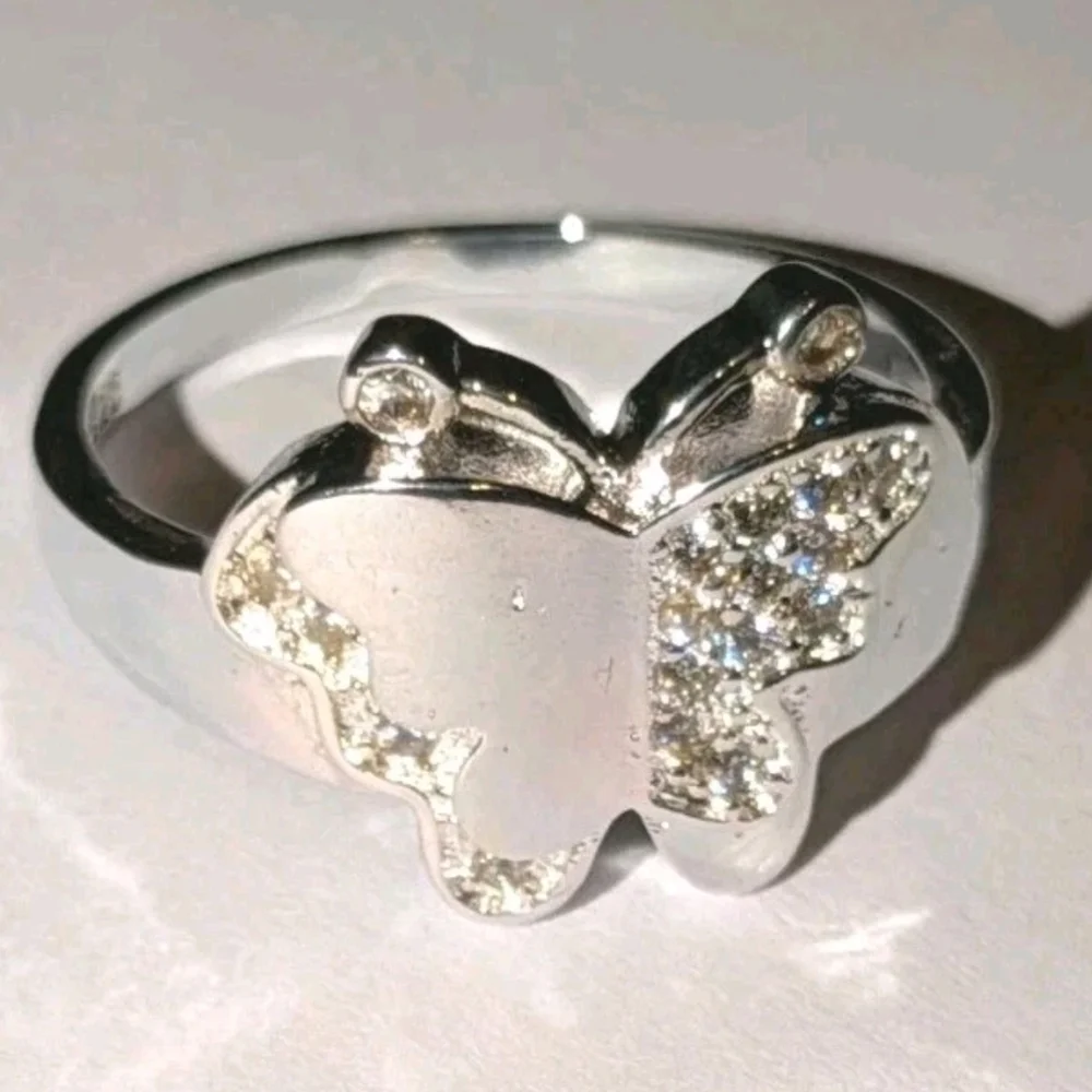 Elegant 925 Sterling Silver Butterfly Ring Sz8